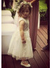 Ivory Lace Tulle Tea Length Lovely Flower Girl Dress